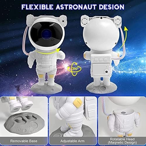 Removable base, adjustable arm and rotatable head of the astronaut galaxy projector