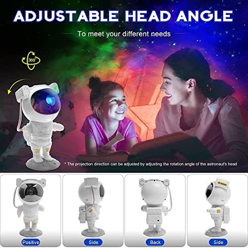 Adjustable head angle of the astronaut galaxy projector shown from four sides