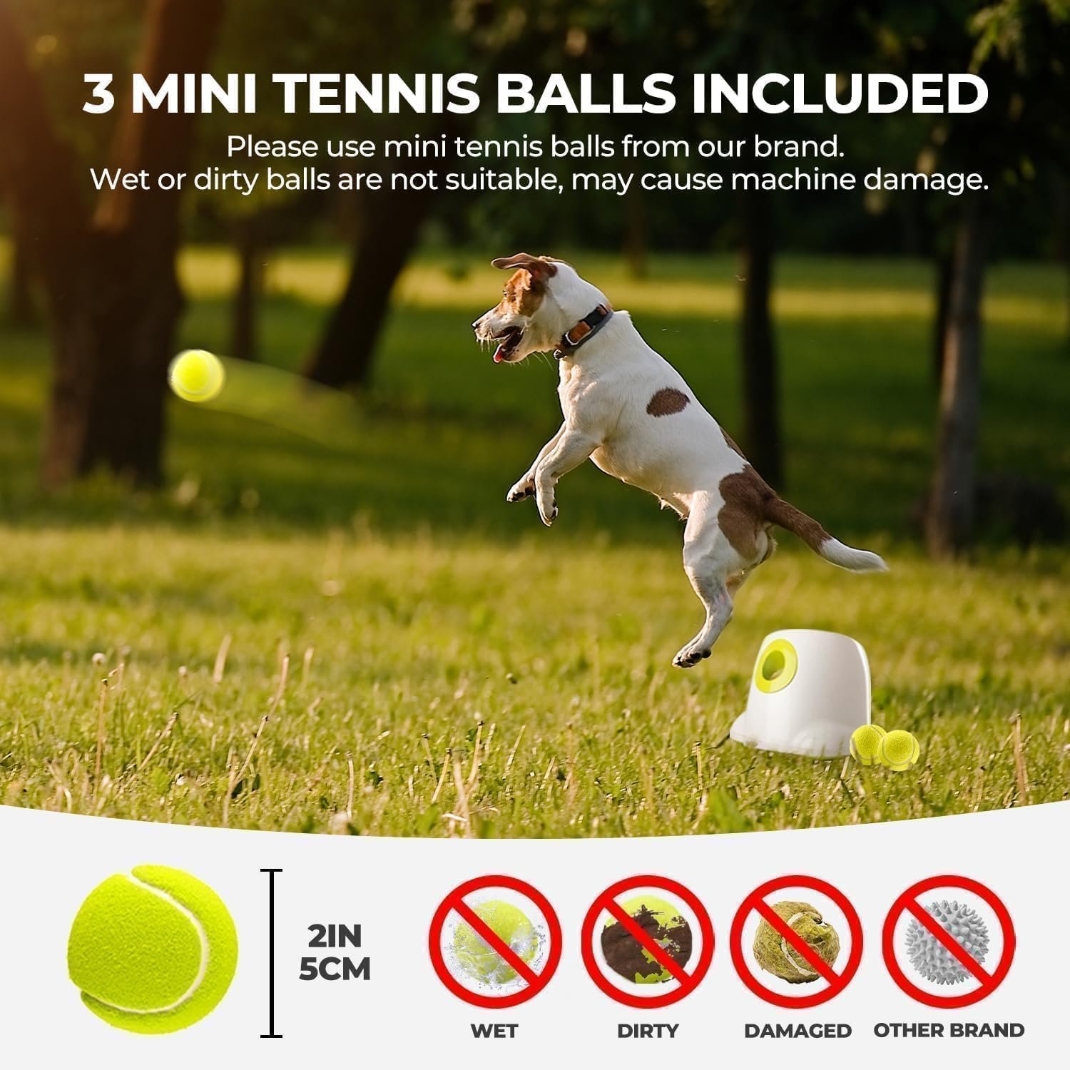 Automatic ball launcher problems: the All For Paws listing's rule against wet, dirty, damaged or other-brand balls