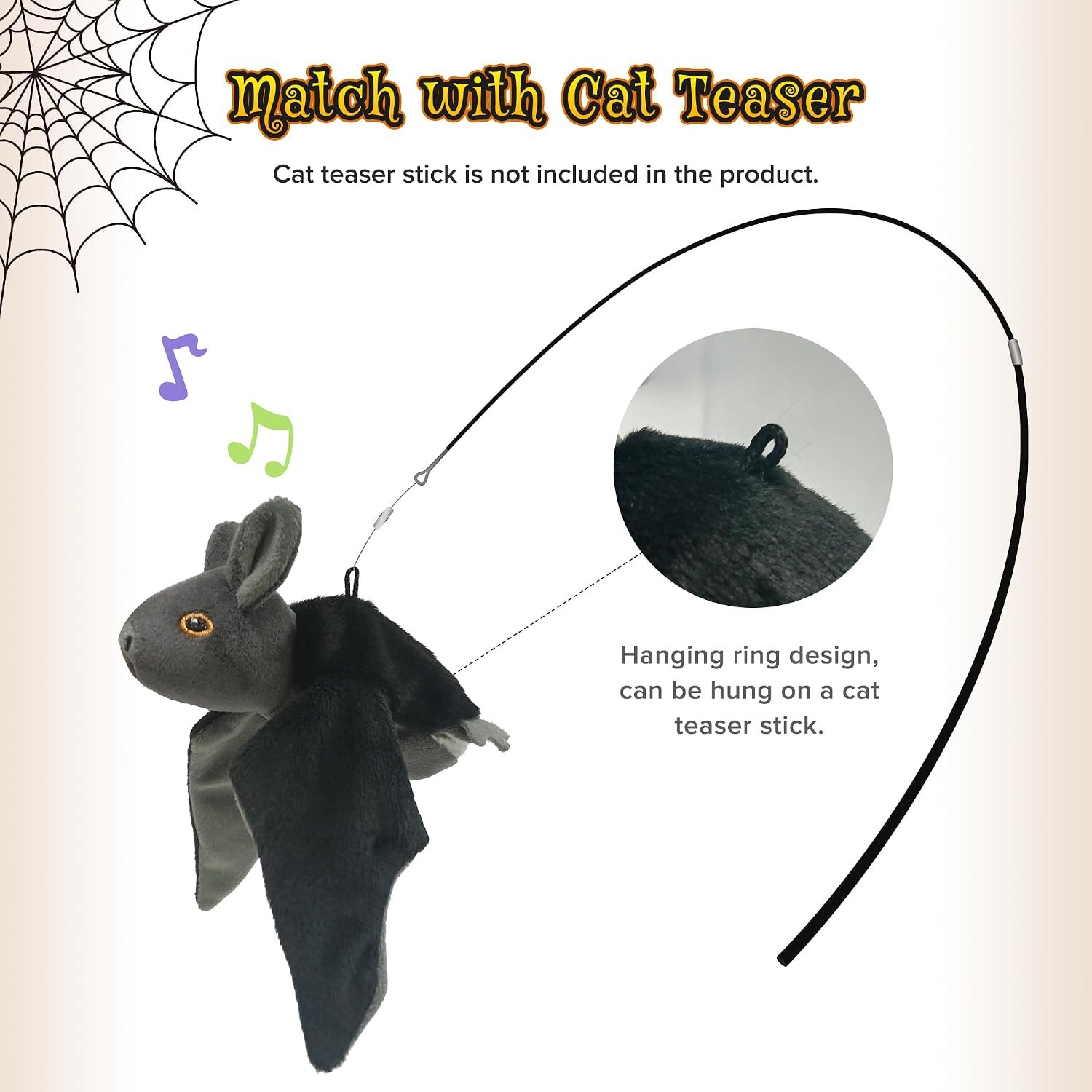 Best flapping bird cat toy for a cat that watches: LEWISER's listing image of the flapping bat hung from a cat wand