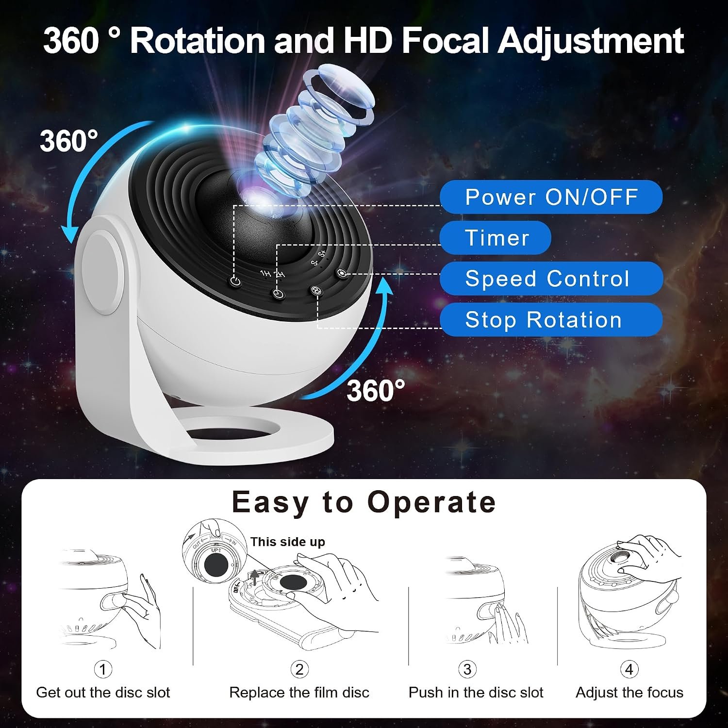 13 in 1 planetarium projector review: the focus adjustment and disc-swapping steps