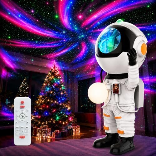 Rossetta astronaut galaxy projector with remote, nebula projected on ceiling