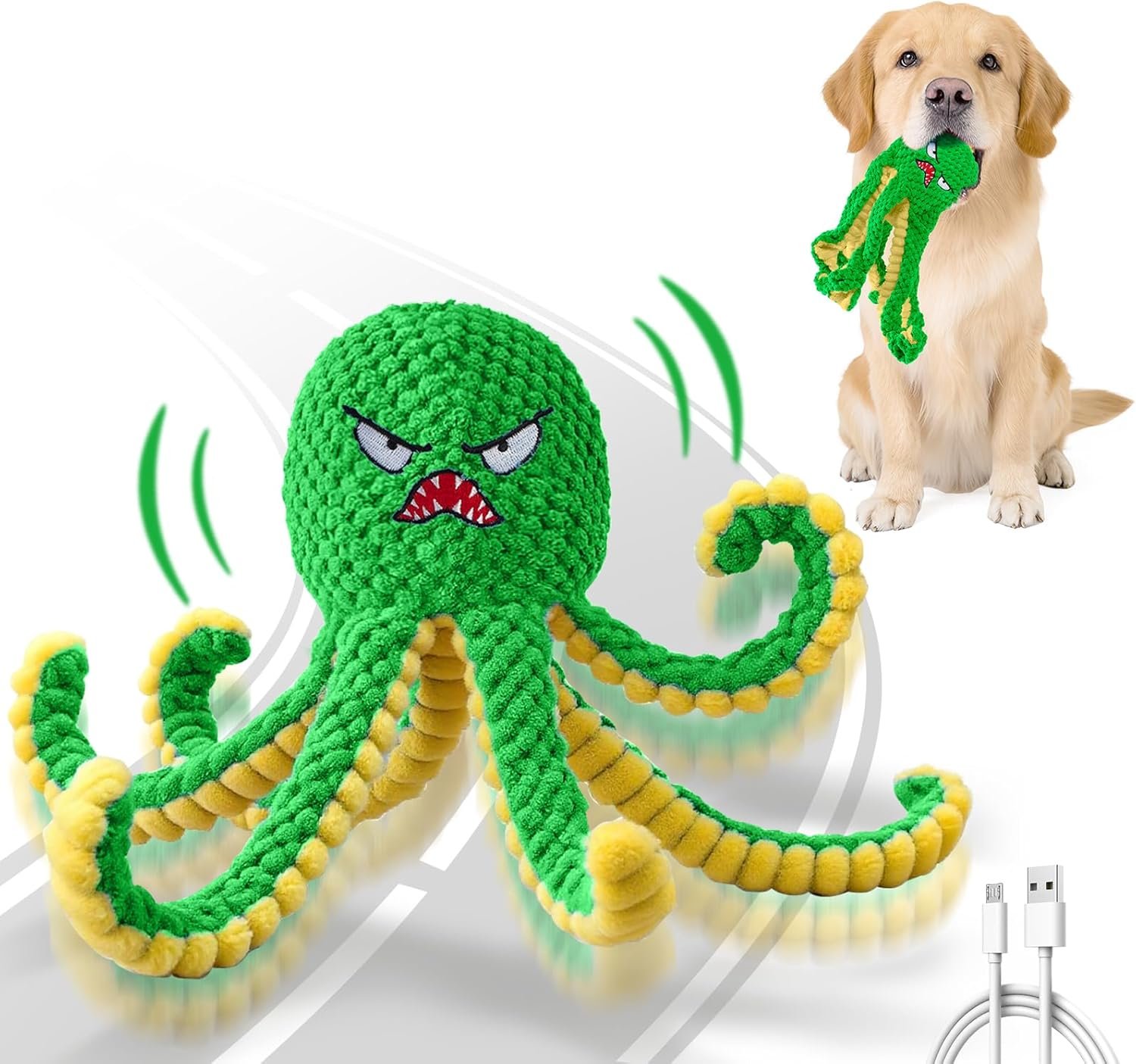 Best interactive dog toy: the plush octopus with its USB cable
