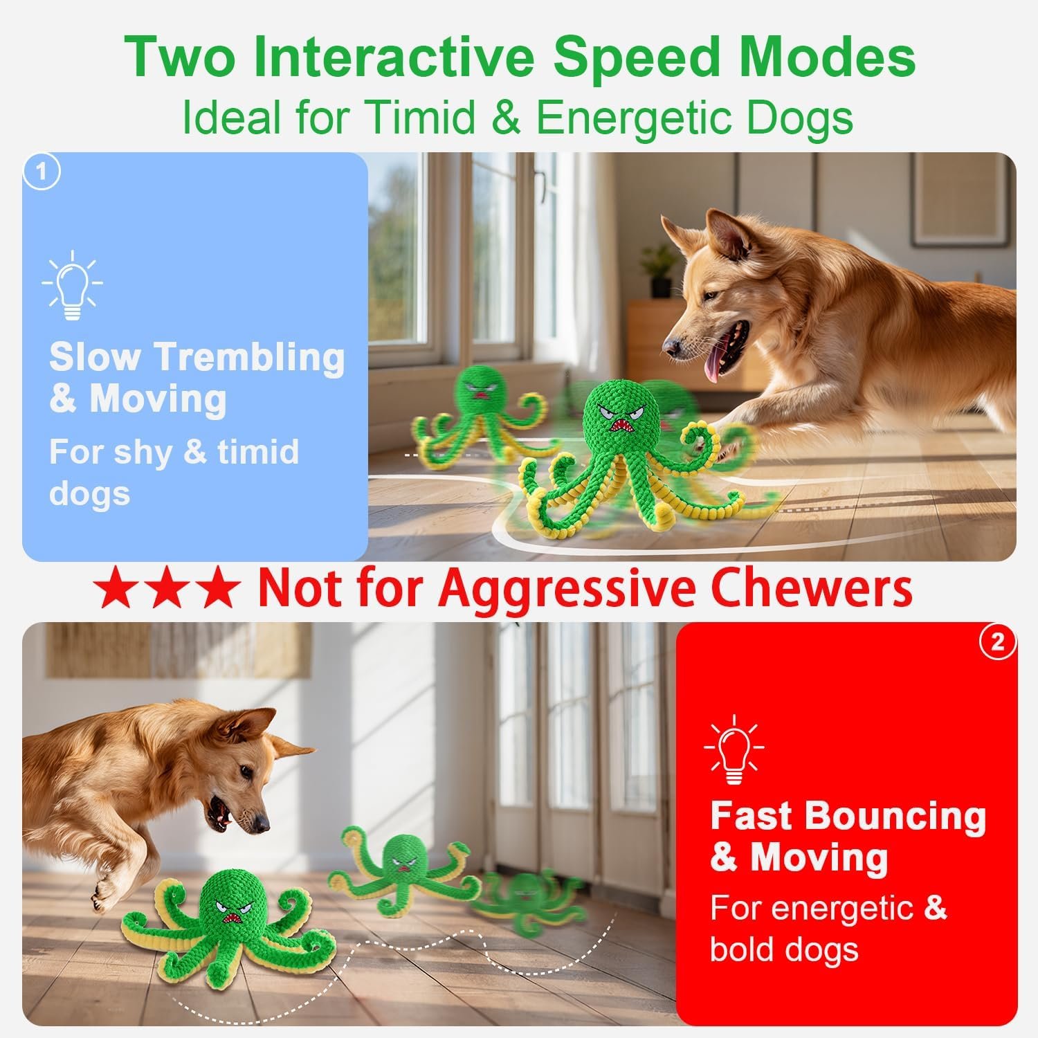 Octopus dog toy review: two speed modes, slow for timid dogs and fast for energetic ones