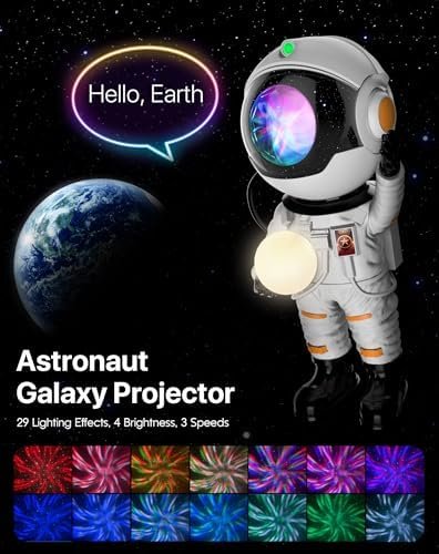 Rossetta astronaut galaxy projector showing its 29 lighting effects and colour grid