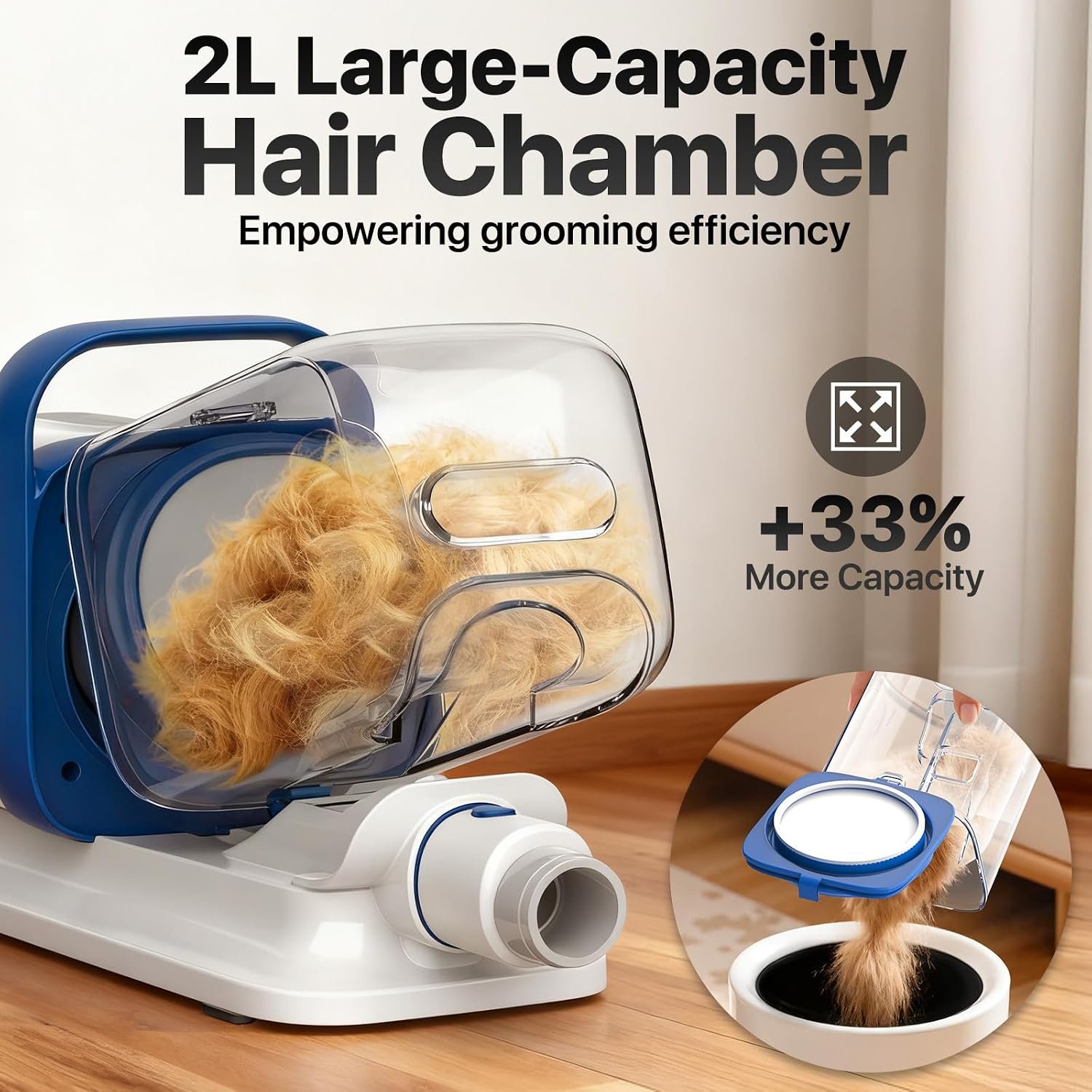 Dog grooming vacuum reviews: Buenkee listing image of its 2-litre hair chamber