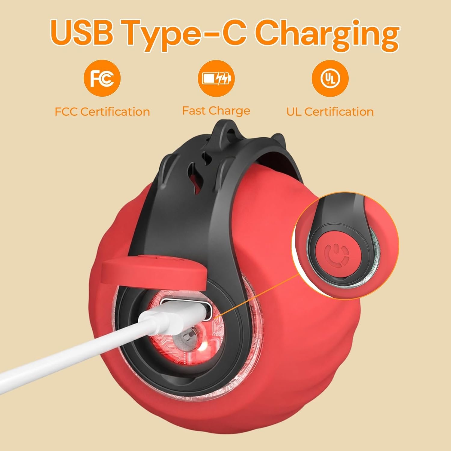 Chirping cat ball review: listing image of the USB-C charging port on the back of Geamen's ball