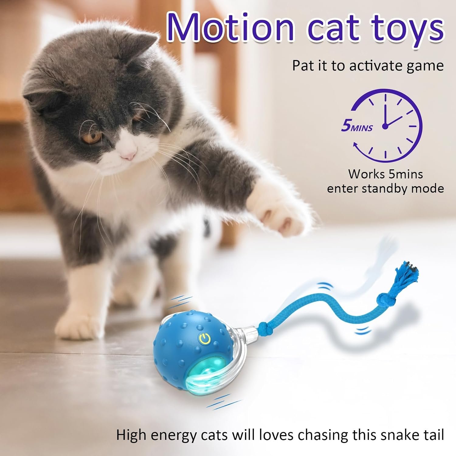 Best interactive cat ball for hunters: Giociv listing image of a cat patting the ball to start it