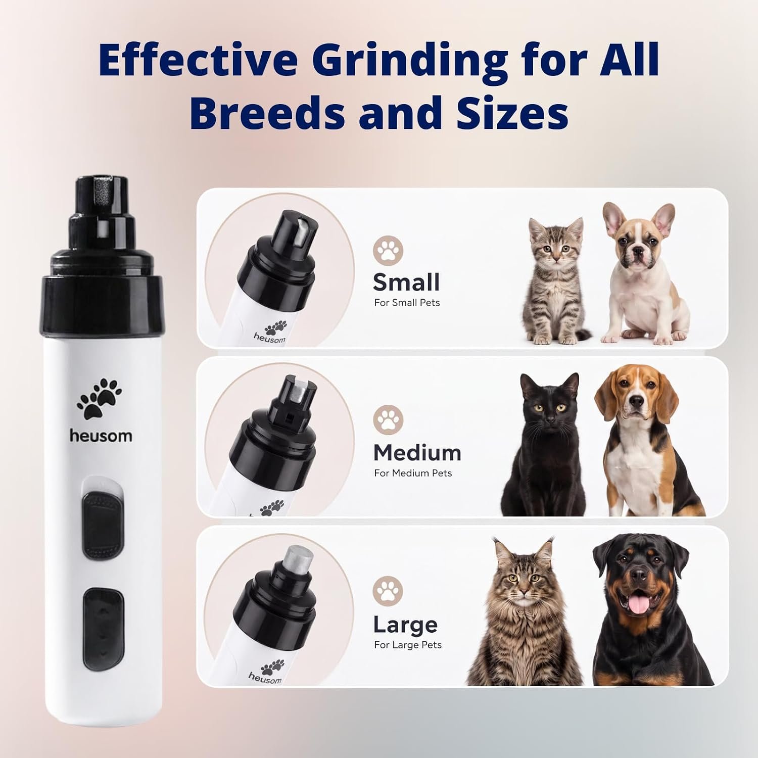 Dog nail grinder reviews: Silent Groom Pro listing image of the guard's small, medium and large openings