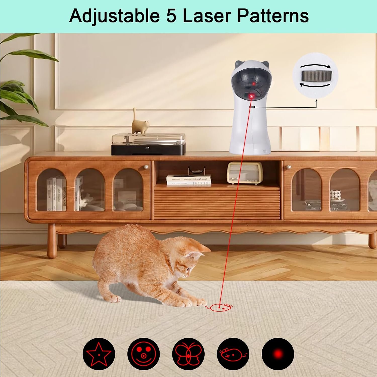 Automatic laser cat toy reviews: TBTeek listing image of its five laser patterns